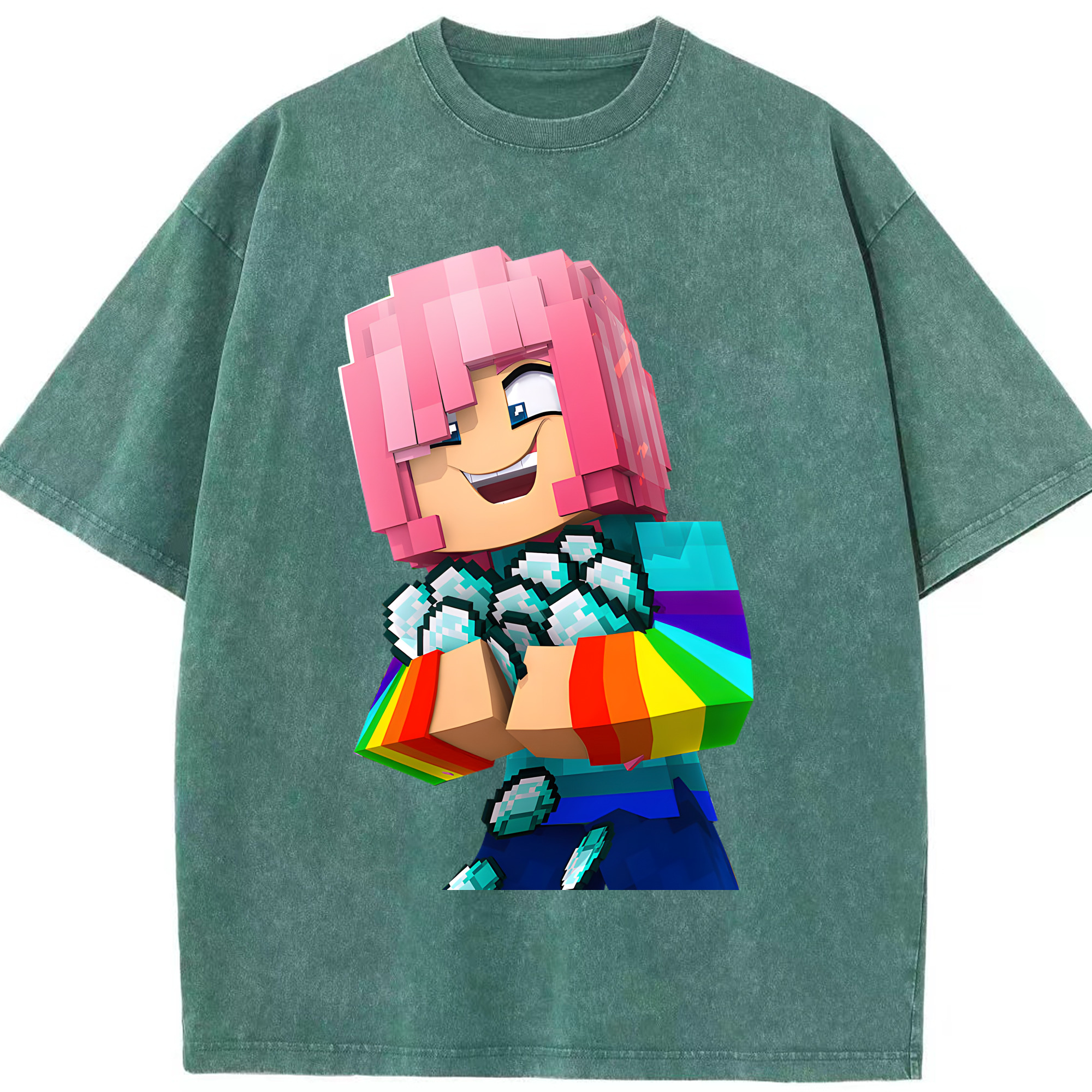（画像用） マインクラフト ブロックの世界 Minecraft MC Block world 綿100% ヴィンテージ風 半袖Tシャツ（フロントプリント）